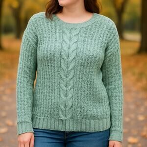 2/$30 LA Hearts Cable Knit Pullover Sweater Cotton Green Women's Medium